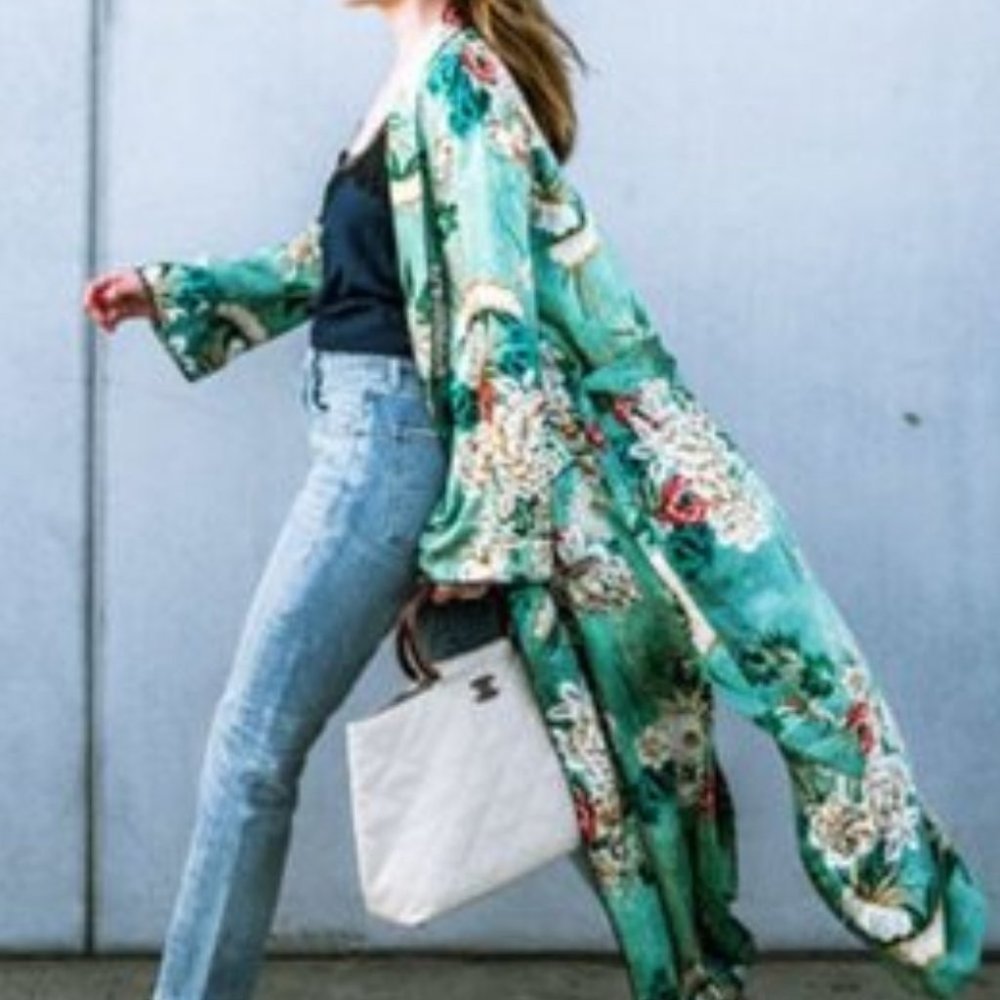 Kimono Floral Duster Coverup - Picture 7 of 10